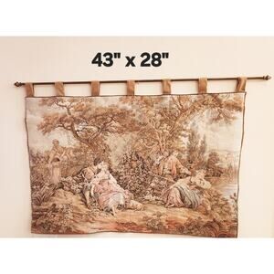 Vintage European Pastoral Tapestry Wall Hanging Romantic Couple Scene 43” x 28”